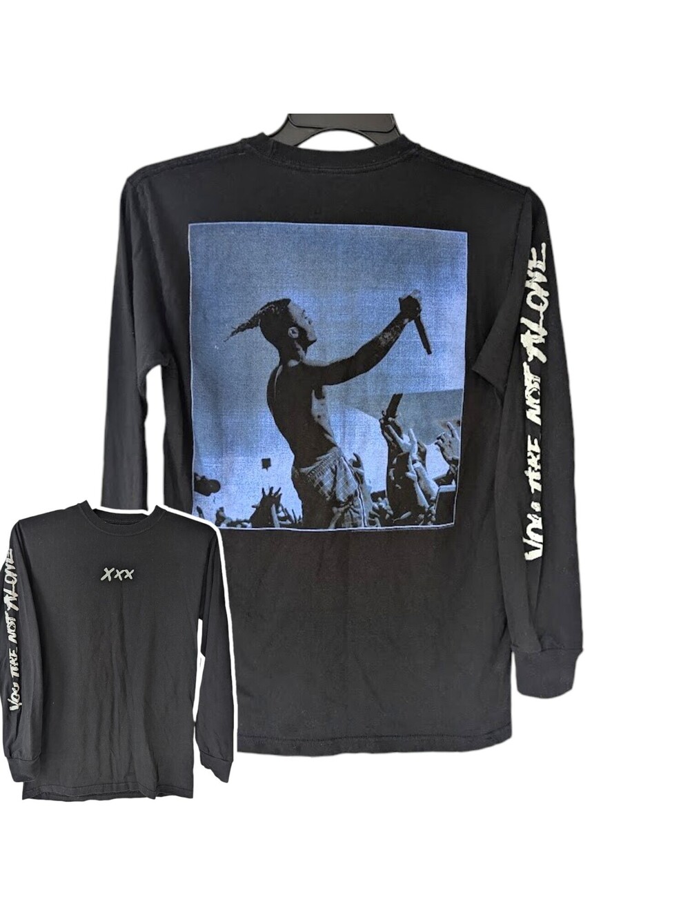 XXXTENTACION Long Sleeve Band T-Shirt S Emo Rap Goth Black Not Alone 17.5x27.5